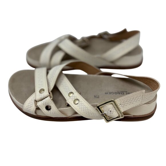 Kelsi Dagger White Strappy Sandals Gold Buckle Stitch Detail Size 7.5 Ankle Stra - Picture 2 of 9